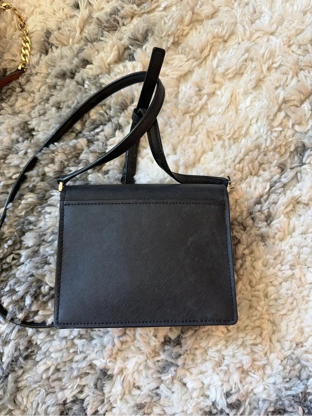 kate spade Black Saffiano Crossbody Bag with Gold Logo